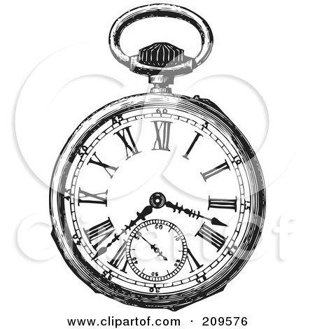 Royalty-Free (RF) Clipart Illustration of a Retro Black And White Retro Pocket Watch - 2 by BestVector