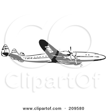Royalty-Free (RF) Clipart Illustration of a Retro Black And White Plane - 2 by BestVector