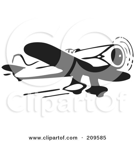 Royalty-Free (RF) Clipart Illustration of a Retro Black And White Plane - 8 by BestVector