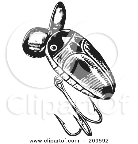 Royalty-Free (RF) Clipart Illustration of a Retro Black And White Fishing Lure by BestVector