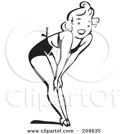 Royalty-Free (RF) Clipart Illustration of a Retro Black And White Woman In Heels, Bending Over by BestVector