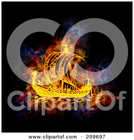 Royalty-Free (RF) Clipart Illustration of a Blazing Viking SHip by Michael Schmeling