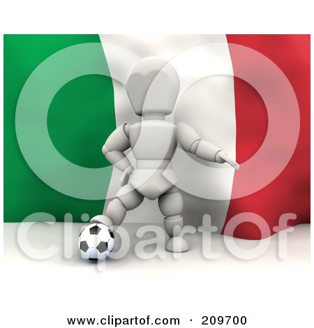 Royalty-Free (RF) Clipart Illustration of a 3d White Character Resting His Foot On A Soccer Ball In Front Of An Italian Flag by KJ Pargeter