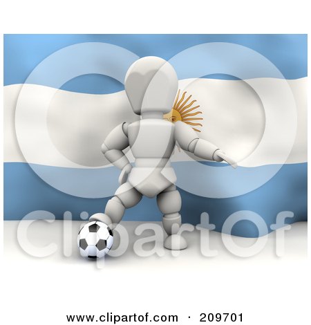 Royalty-Free (RF) Clipart Illustration of a 3d White Character Resting His Foot On A Soccer Ball In Front Of An Argentina Flag by KJ Pargeter