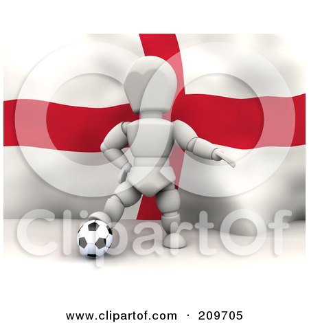 Royalty-Free (RF) Clipart Illustration of a 3d White Character Resting His Foot On A Soccer Ball In Front Of An English Flag by KJ Pargeter
