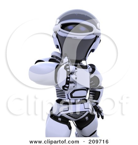 Royalty-Free (RF) Clipart Illustration of a 3d Silver Robot Holding Up A Thumb by KJ Pargeter