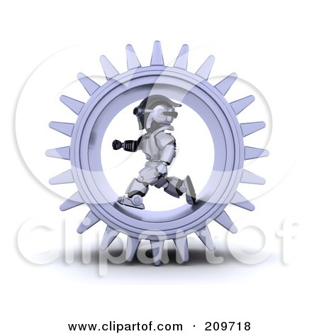 Royalty-Free (RF) Clipart Illustration of a 3d Silver Robot Running In A Wheel by KJ Pargeter