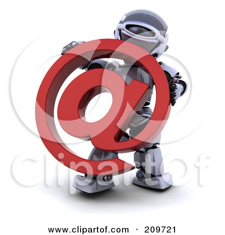 Royalty-Free (RF) Clipart Illustration of a 3d Silver Robot Holding A Red Email Symbol by KJ Pargeter