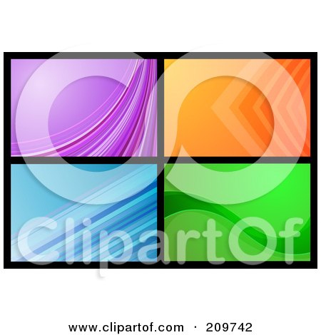 Royalty-Free (RF) Clipart Illustration of a Digital Collage Of Four Purple, Orange, Blue And Green Modern Website Backgrounds by KJ Pargeter