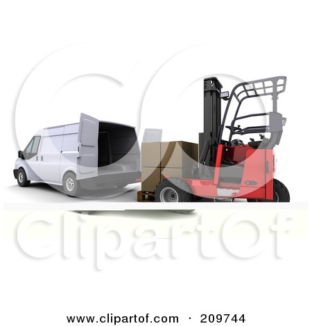 Royalty-Free (RF) Clipart Illustration of a 3d Forklift Steering Towards A Van by KJ Pargeter