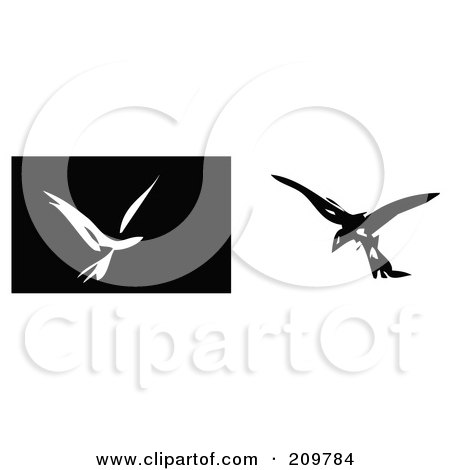 Royalty-Free (RF) Clipart Illustration of Black And White Abstract Birds In Flight by xunantunich