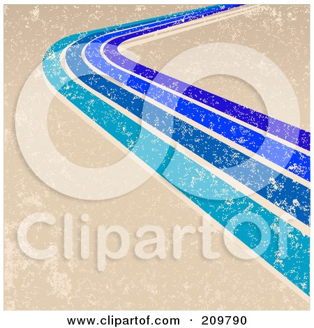 Royalty-Free (RF) Clipart Illustration of a Grungy Beige Background With Blue Lines And A Curve by Pushkin