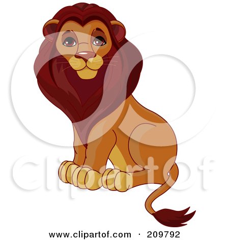 Royalty-Free (RF) Clipart Illustration of a Handsome Male Lion Sitting Upright And Looking At The Viewer by Pushkin