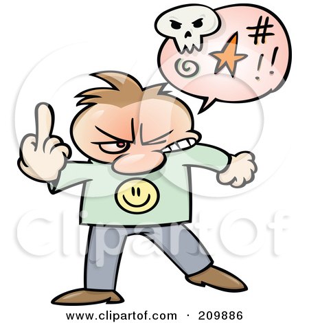 Royalty-Free (RF) Clipart Illustration of an Angry Toon Guy Swearing And Holding Up His Middle Finger by gnurf