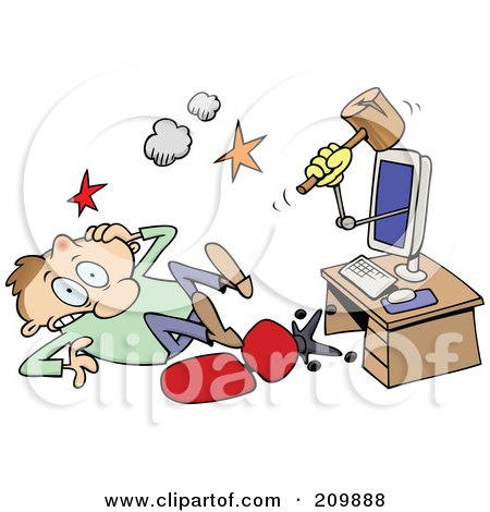 Royalty-Free (RF) Clipart Illustration of a Computer Knocking A Man On A Head With A Mallet by gnurf