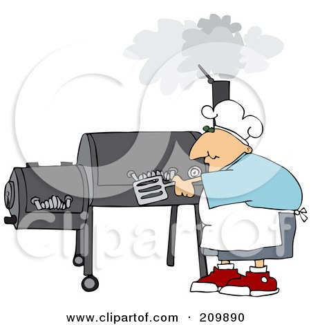 Royalty-Free (RF) Clipart Illustration of a Caucasian Man Cooking On A BBQ Smoker by djart