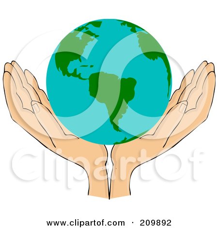 Royalty-Free (RF) Clipart Illustration of a Pair Of Open Hands With An American Globe by djart