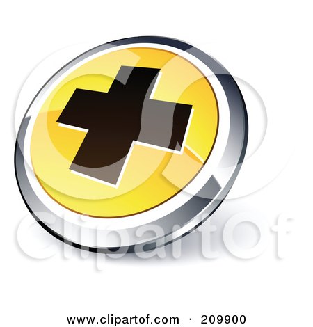 Royalty-Free (RF) Clipart Illustration of a Shiny Yellow And Chrome Cross Website Button by beboy
