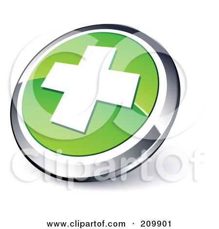 Royalty-Free (RF) Clipart Illustration of a Shiny Green And Chrome Cross Website Button by beboy