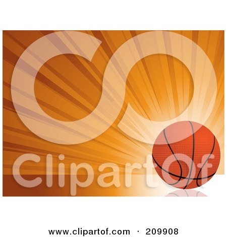 Royalty-Free (RF) Clipart Illustration of a Bursting Orange Background With A Basketball by elaineitalia