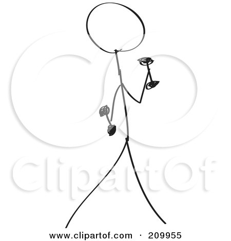 Royalty-Free (RF) Clipart Illustration of a Stick Fitness Character Doing One Arm Hammer Curls by Clipart Girl