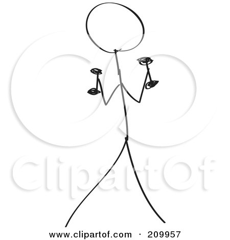 Royalty-Free (RF) Clipart Illustration of a Stick Fitness Character Doing Dumbbell Hammer Curls by Clipart Girl