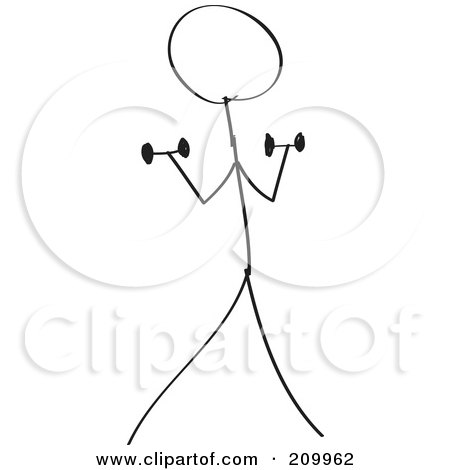 Royalty-Free (RF) Clipart Illustration of a Stick Fitness Character Doing Dumbbell Bicep Curls by Clipart Girl