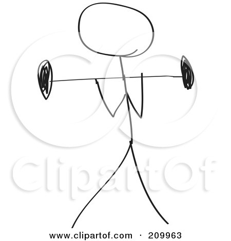 Royalty-Free (RF) Clipart Illustration of a Stick Fitness Character Doing Bicep Curls With A Barbell by Clipart Girl