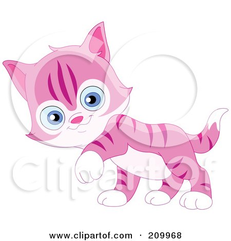 Royalty-Free (RF) Clipart Illustration of a Cute Pink Striped Kitten Walking by yayayoyo