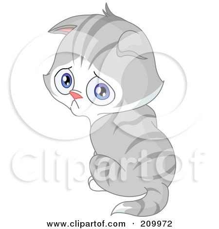 Royalty-Free (RF) Clipart Illustration of a Sad Gray Kitten Pouting And Looking Over His Shoulder by yayayoyo