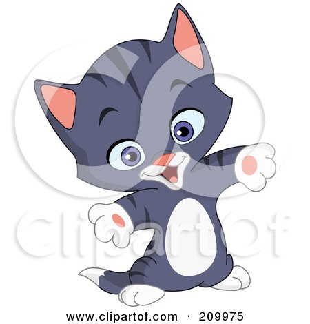 Royalty-Free (RF) Clipart Illustration of a Happy Gray Striped Kitten Holding His Arms Out For A Hug by yayayoyo