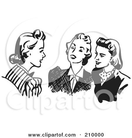 Royalty-Free (RF) Clipart Illustration of a Retro Black And White Women Sitting And Chatting by BestVector