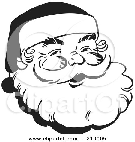 Royalty-Free (RF) Clipart Illustration of a Retro Black And White Santa Face by BestVector