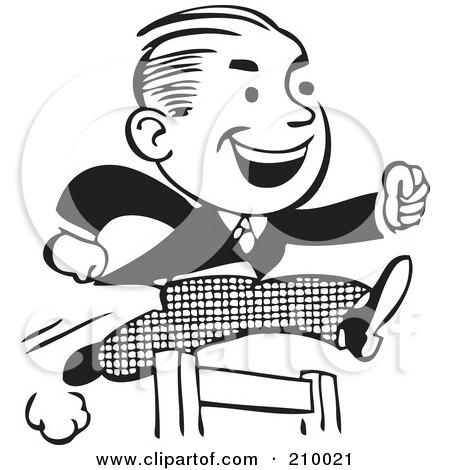 Royalty-Free (RF) Clipart Illustration of a Retro Black And White Man Leaping A Hurdle by BestVector