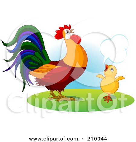 Royalty-Free (RF) Clipart Illustration of a Little Chick Talking To A Rooster by Pushkin