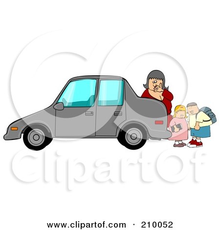 Royalty-Free (RF) Clipart Illustration of a Woman Checking Behind Her Car To Find Two Children by djart