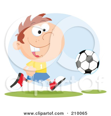 Royalty-Free (RF) Clipart Illustration of a Cartoon Soccer Boy Running After A Ball by Hit Toon