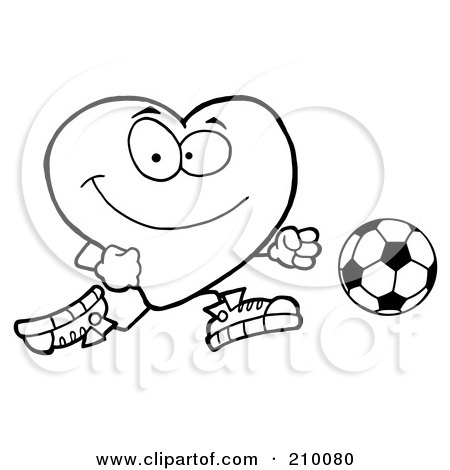 Royalty-Free (RF) Clipart Illustration of a Coloring Page Outline Of A Heart Soccer Player Chasing A Ball by Hit Toon