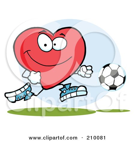 Royalty-Free (RF) Clipart Illustration of a Red Heart Chasing A Soccer Ball by Hit Toon