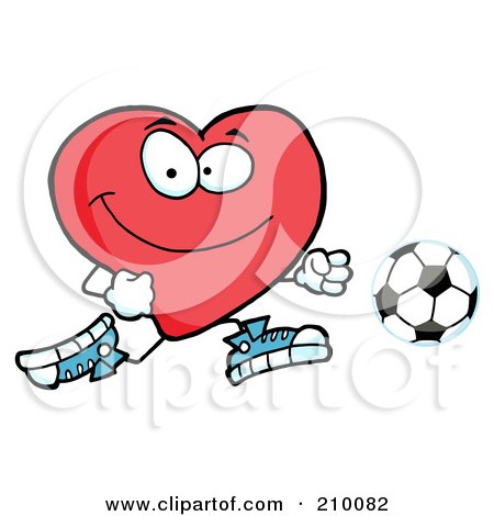 Royalty-Free (RF) Clipart Illustration of a Red Heart Soccer Player Chasing A Ball by Hit Toon