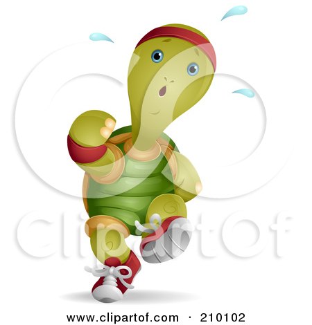 Royalty-Free (RF) Clipart Illustration of a Cute Jogging Tortoise Sweating by BNP Design Studio