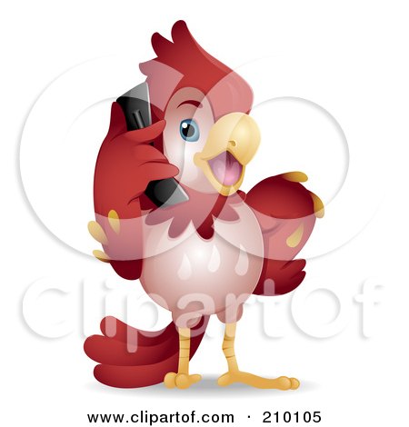 Royalty-Free (RF) Clipart Illustration of a Cute Red Parrot Talking On A Cell Phone by BNP Design Studio