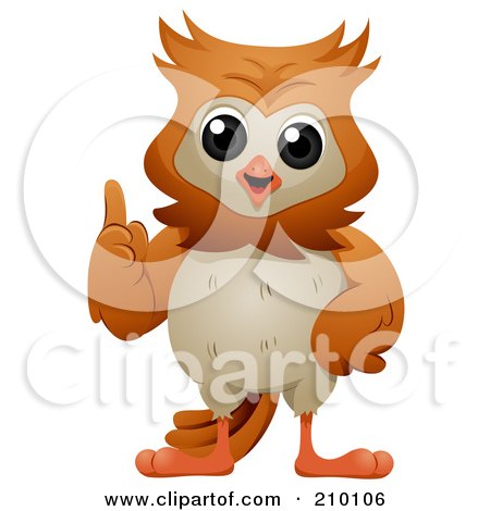 Royalty-Free (RF) Clipart Illustration of a Cute Owl Talking And Holding Up A Finger by BNP Design Studio