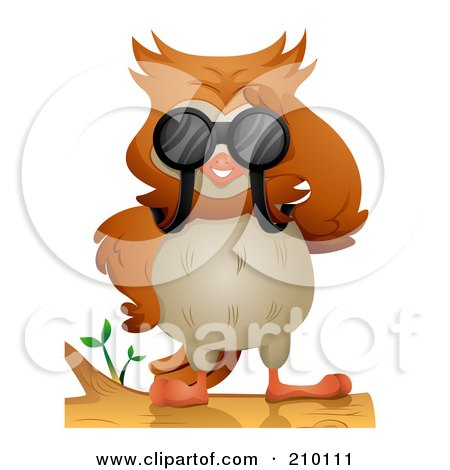 Royalty-Free (RF) Clipart Illustration of a Cute Owl On A Branch, Using Binoculars by BNP Design Studio