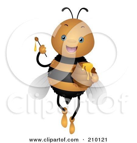 Royalty-Free (RF) Clipart Illustration of a Cute Bee Holding Up A Honey Wand by BNP Design Studio
