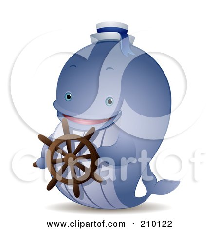 Royalty-Free (RF) Clipart Illustration of a Cute Whale Captain Steering A Ship by BNP Design Studio