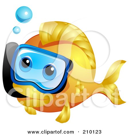 Royalty-Free (RF) Clipart Illustration of a Cute Goldfish Snorkeling by BNP Design Studio