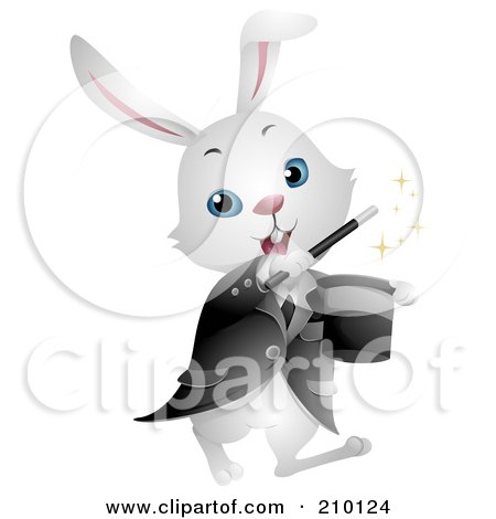 Royalty-Free (RF) Clipart Illustration of a Cute White Magician Bunny Rabbit Performing A Magic Trick by BNP Design Studio