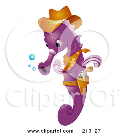 Royalty-Free (RF) Clipart Illustration of a Cute Purple Seahorse Cowboy by BNP Design Studio