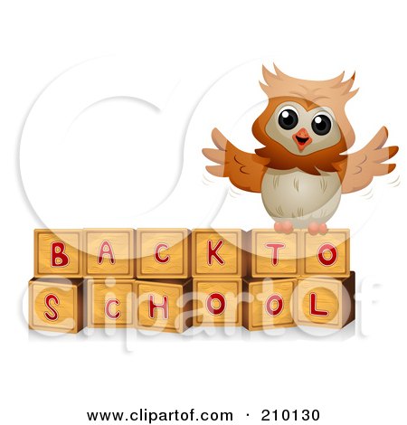 Royalty-Free (RF) Clipart Illustration of a Cute Owl On Back To School Blocks by BNP Design Studio